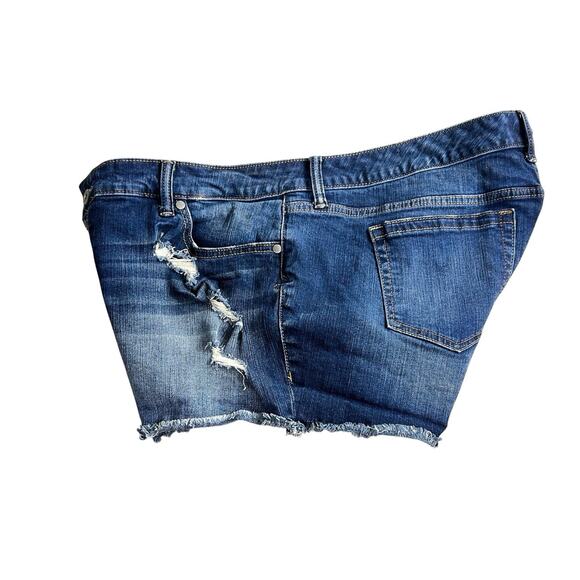 Torrid Distressed Button Fly Jean Shorts Sz 20 Dark Blue Wash Frayed Stretch - Picture 3 of 6